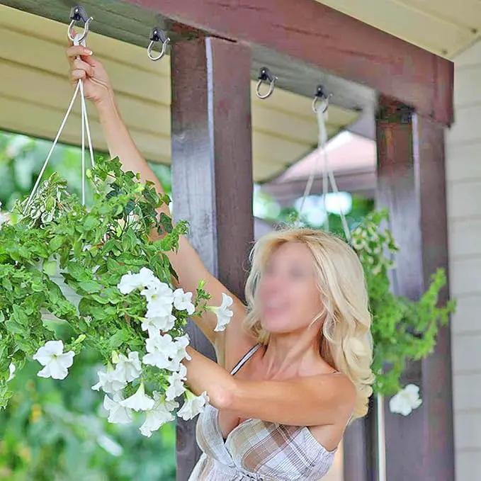 BeneLabel 4Pcs Wall Mount Ceiling Plant Hanger Hooks, Outdoor Hanging Brackets for Hanging Plant Light Outdoor Wire Fairy Lights Wind Chimes Bird Feeders, Safety Buckle Design, 3 1/4" by GreenHaven Gardens