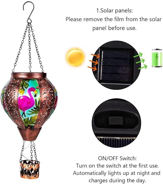 Flamingo Hot Air Balloon Solar Lanterns Outdoor Waterproof,Metal Garden Decor Solar Hot Air Balloon Lantern with Flame Flickering Lights for Patio,Porch,Yard Decor Mother Day Gifts for Women by GreenHaven Gardens