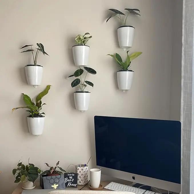5 Packs 7.3”Wall Hanging Self Watering Planters Large Wall Mounted Plastic Plant Pots Wick Flower Pots for Indoor and Outdoor Wall Mounted Planters African Violet Pot Orchid Pots by GreenHaven Gardens