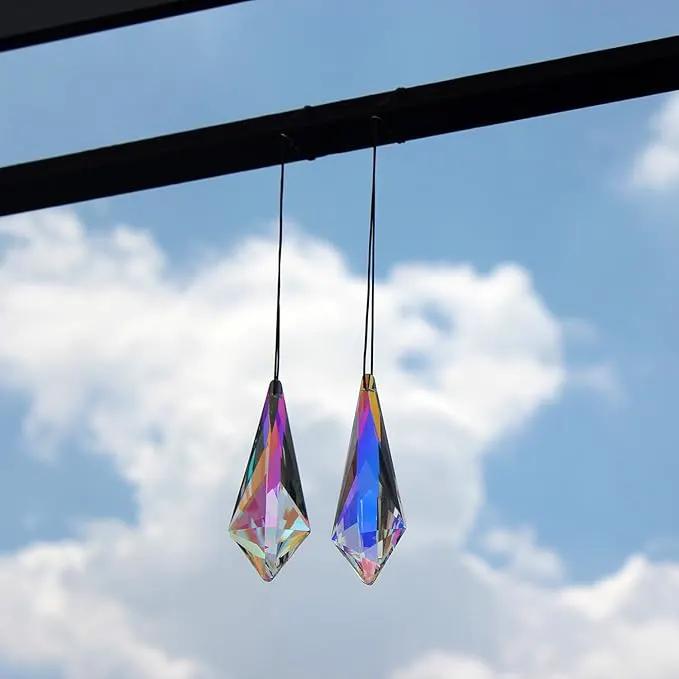 2PCS 5" Large Lanky Cone Crystal Sun Catcher Prisms, STINO Hanging Suncatchers with Glass Prism, Rainbow Maker for Windows, Balcony, Kitchen, Garden Decoration (1, Lanky Cone 2Pcs) by GreenHaven Gardens