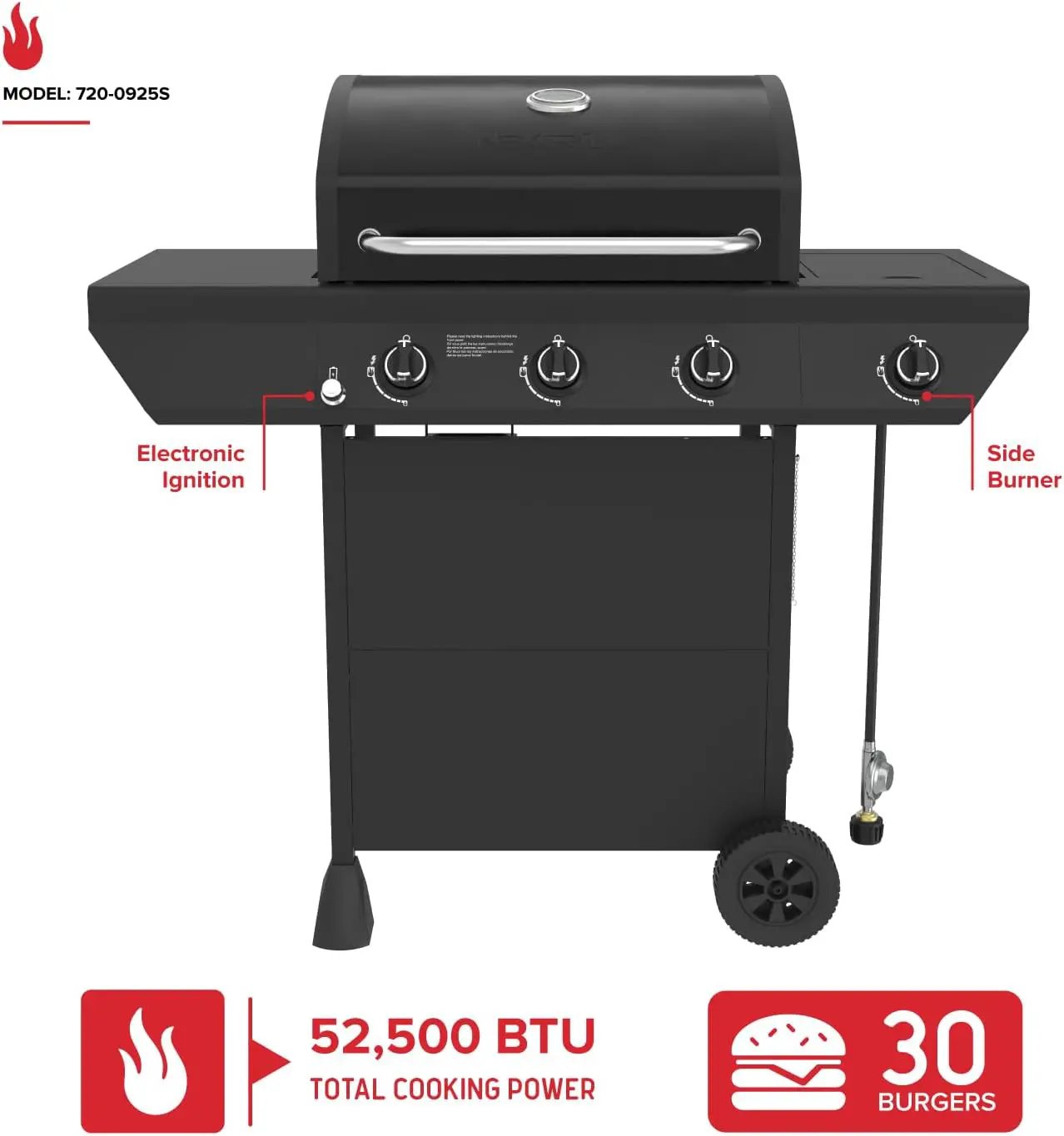Nexgrill 3-Burner Propane Gas Grill with Side Burner, 52,000BTUs, 418 SQ. In. Cooking Space, BBQ Grill with Durable Steel Lid & Control Panel for Outdoor Cooking, Patios, and More - 720-0925S by GreenHaven Gardens
