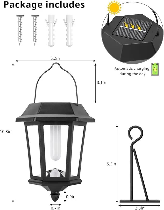 Solar Lanterns Outdoor Waterproof, Hanging Solar Lights with Glass Shade - 2 Pack LED Metal Wall Mount Outdoor Light for Yard/Garden/Patio - Flame by GreenHaven Gardens