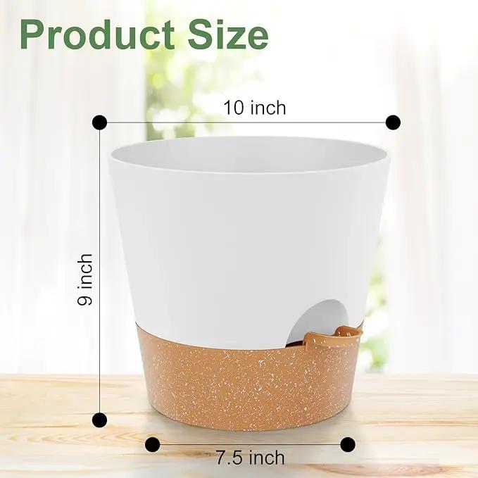 Ynnico10 inch Plant Pots, Self-Watering Planters with Drainage Holes & Saucers for Indoor and Outdoor Plants (2-Pack,White by GreenHaven Gardens