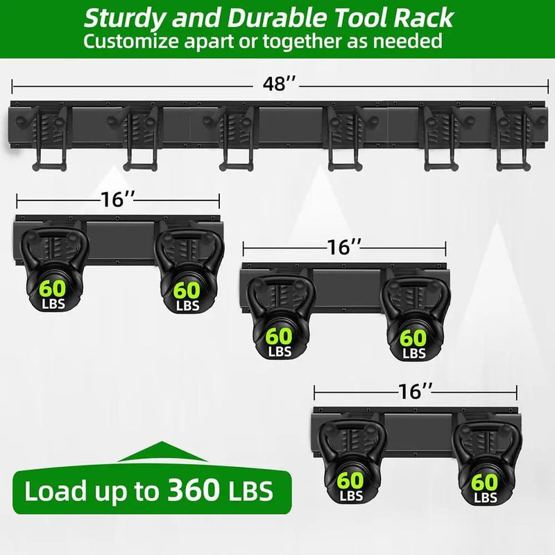 Garage Tool Organizer Wall Mount with 48 inches Rails and 6 Double-layer Hooks, Garden Tool Rack Heavy Duty, Garage Hanging Storage Rack For Yard Tools, Shovel, Shed by GreenHaven Gardens