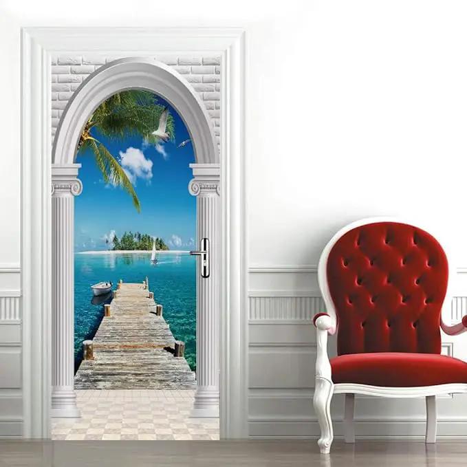 3D Door Stickers Murals - Landscape - Peel and Stick - Waterproof & Washable - Matt Finish - Modern Style - White - 37.4" x 82.7" by GreenHaven Gardens