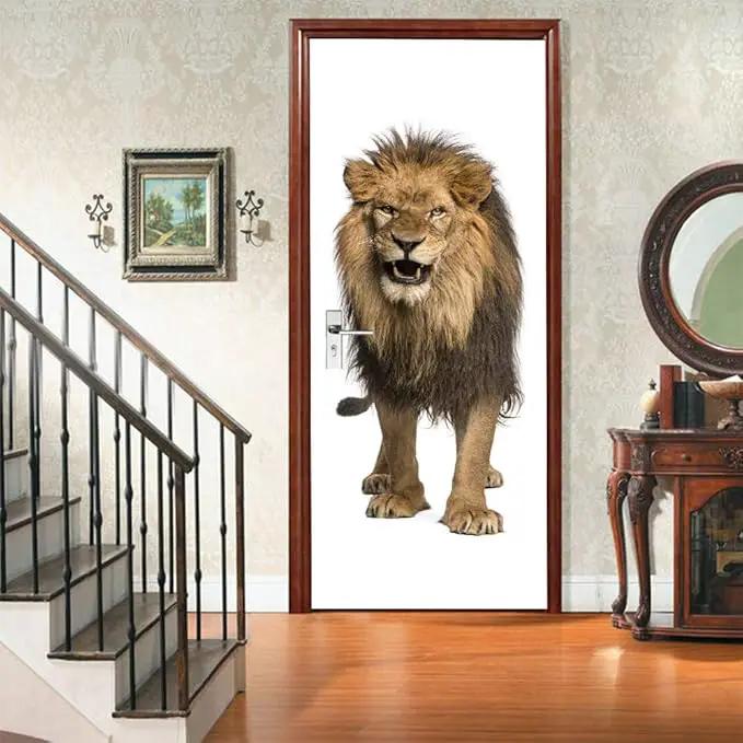 3D Peel & Stick Murals - Lion - Wallpaper, Self-Adhesive, Removable PVC, Waterproof - Bedroom/Living Room Decoration - 35.4 x 78.7 inch by GreenHaven Gardens