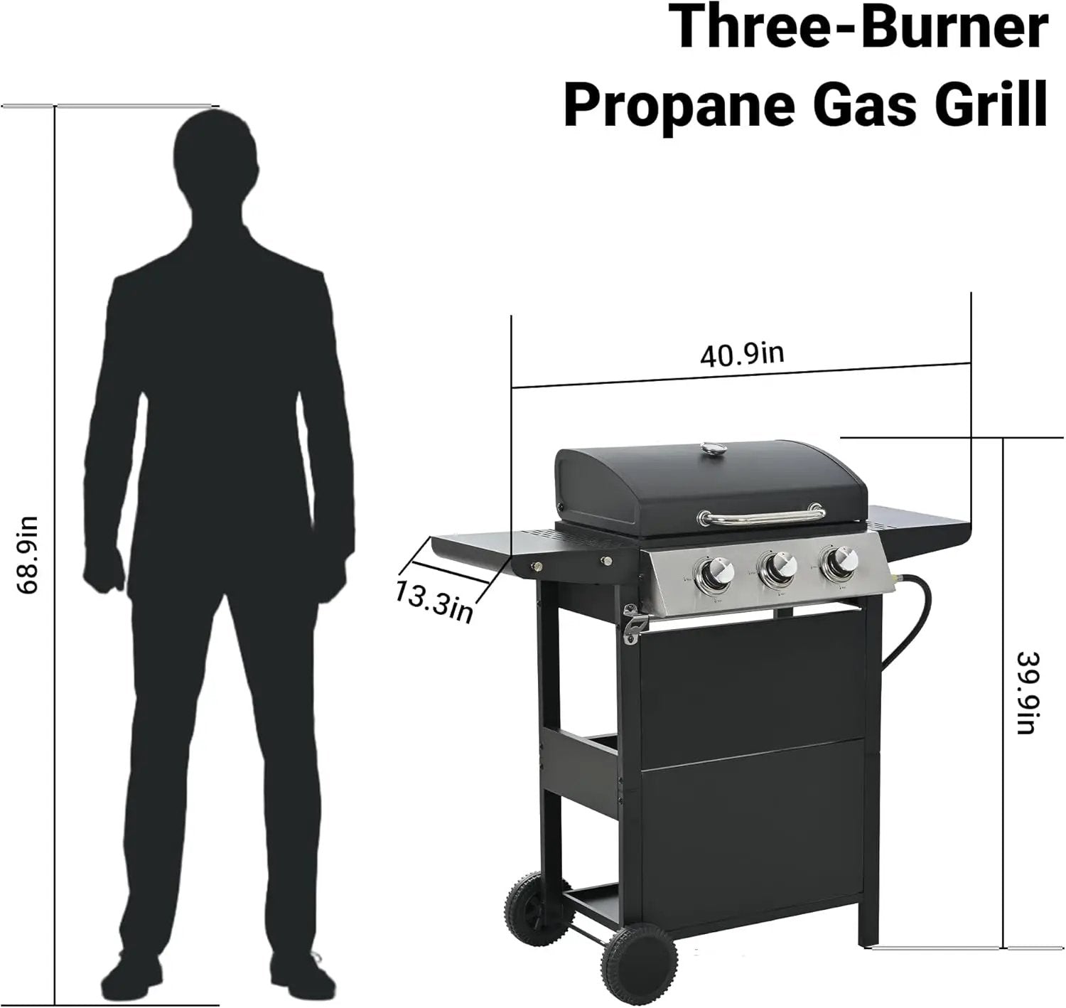 Endark 3-burner propane gas grill | 26,000 BTU stainless steel with enamel wire cooking grates and built-in thermometer | with side rack wheels | great for patio, garden, and outdoor cooking by GreenHaven Gardens