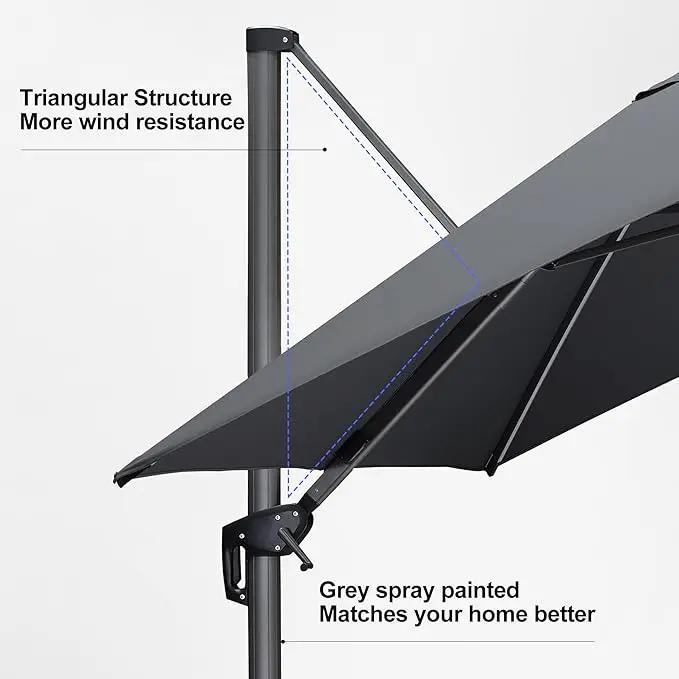 PURPLE LEAF 10 Feet Patio Umbrella with Base Outdoor Cantilever Solar Powered LED Square Umbrella Aluminum Offset Umbrella with 360-degree Rotation for Garden Deck Pool Patio Light Grey by GreenHaven Gardens