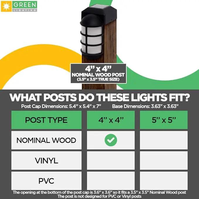 GreenLighting Marina Solar Post Cap Lights Fits 4x4 Nominal Wood Outdoor Solar Powered Post Cap Light, Fence Post, Landscaping, Deck, Garden- Bright LED, Waterproof Nautical Lighting Black 8 Pack by GreenHaven Gardens