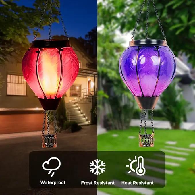 Starsoul Purple Hot Air Balloon Solar Lantern with Flickering Flame Light Glass Solar Powered Hot Air Balloon Lamp Waterproof Hanging Hot Air Balloon Led Lights by GreenHaven Gardens