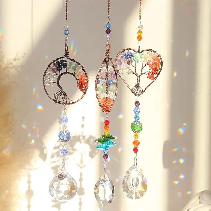 3pcs Crystal Suncatchers for Windows Hanging Tree of Life Sun Catchers Decor with Prisms for Home Indoor Outdoor Car Making Rainbows by GreenHaven Gardens