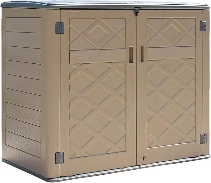 HOMSPARK Storage Shed Weather Resistance, Multi-Purpose Outdoor Storage Cabinet for Backyards and Patios, Horizontal Storage Shed for Lawnmower, Patio Accessories (Coffee, X Large - 48 cu.ft) by GreenHaven Gardens