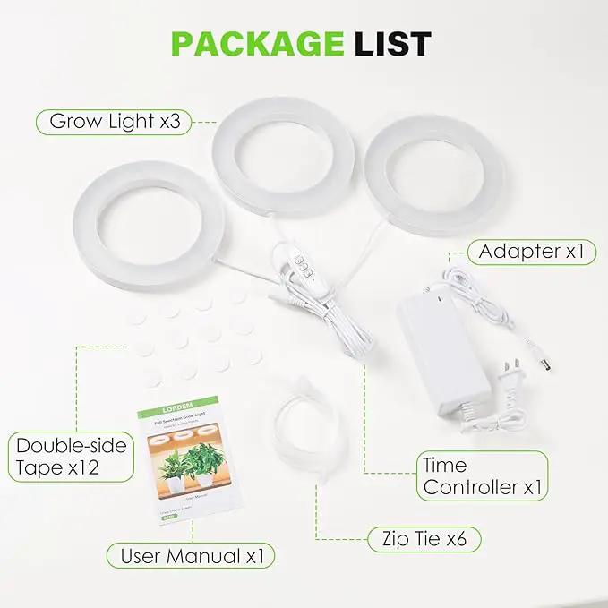 LORDEM 6.3” Ceiling Grow Lamp for Indoor Plants, 216 LEDs Full Spectrum Halo Plant Light, Under Cabinet Grow Lights with 4/8/12H Auto Timer, 3 Switch Modes, 4 Dimmable Brightness Levels, Tri Head by GreenHaven Gardens