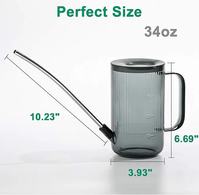 Long Spout Watering Can Indoor, Small Watering Cans for House Plants, Flowers, Succulents, 34oz (Grey) by GreenHaven Gardens