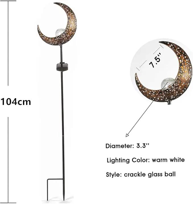 SunKite 2 Pack Garden Solar Light Outdoor Metal Moon Shape Lamp with Waterproof Crackle Glass Globe for Garden,Lawn,Patio,Pathway or Courtyard by GreenHaven Gardens