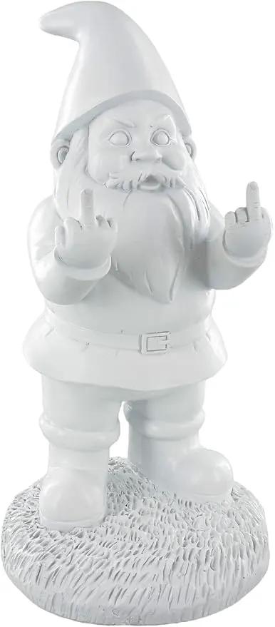 Gnometastic Gnude Gnomes - Middle Finger Unpainted Gnome, 12.5in, Paint Your Own Gnome - Funny Garden Gnomes to Paint for Adults, Polyresin Outdoor or Indoor by GreenHaven Gardens