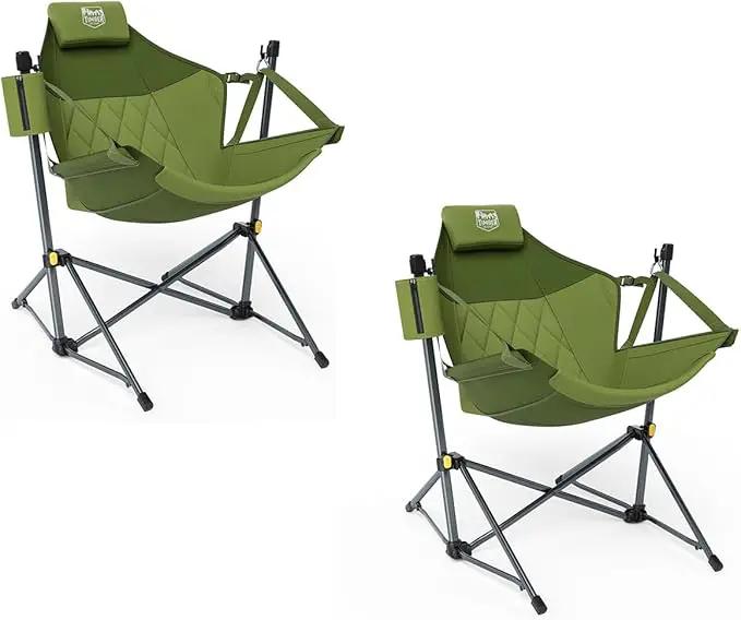 TIMBER RIDGE Hammock Camping Chair with Adjustable Backrest, Heavy Duty Folding Hammock Chair Supports 300lbs, Portable Hammock Chair for Camping, Travelling and Patio, Green 2 Pack by GreenHaven Gardens
