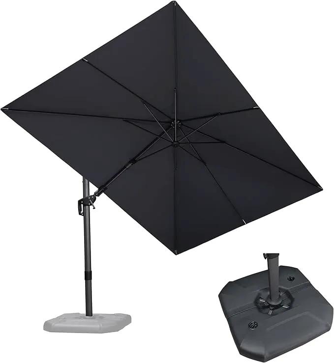 PURPLE LEAF 8.2' X 11.5' Tilting Patio Umbrella with Base Outdoor Cantilever Swivel Rectangle Umbrella Offset Umbrella with 360-degree Rotation for Garden Deck Pool Patio Light Grey by GreenHaven Gardens