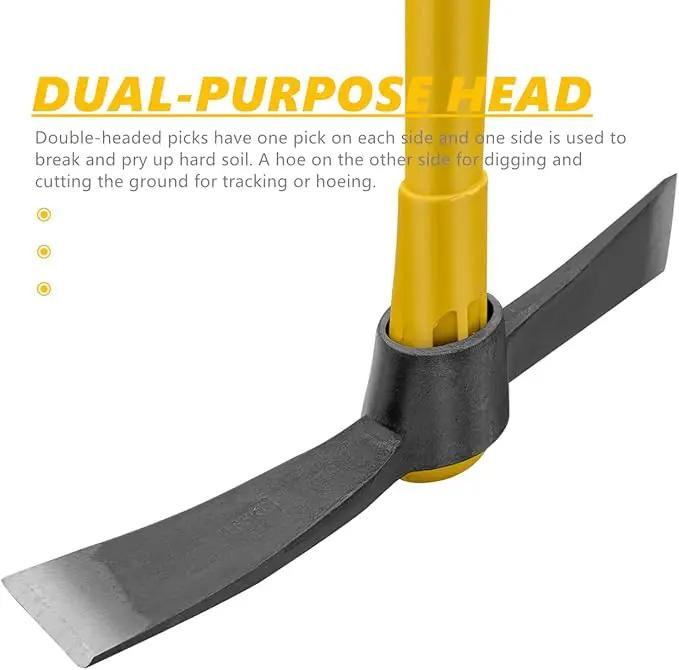 Cutter Mattock, 36" Heavy Duty Pick Axe with Forged Heat Treated Steel Blades Hoe for Weeding, Prying and Chopping, Digging Tool with Fiberglass Handle (36.3inch, Yellow) by GreenHaven Gardens