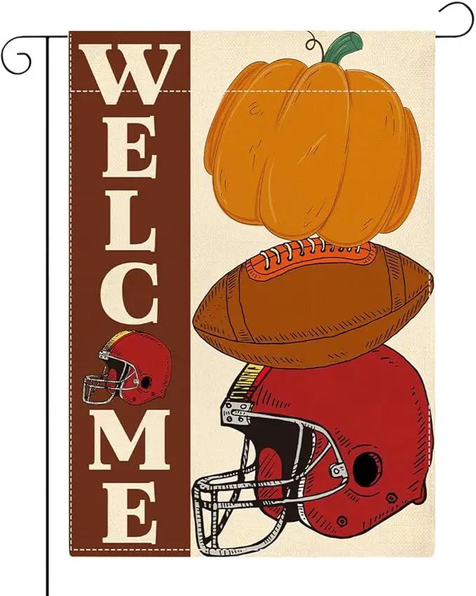 Fall Welcome Garden Flag Autumn Pumpkin Football Garden Flag 12x18 inch Double Sided Fall Thanksgiving Flags for Yard Outdoor Front Door (Flay 1803) by GreenHaven Gardens