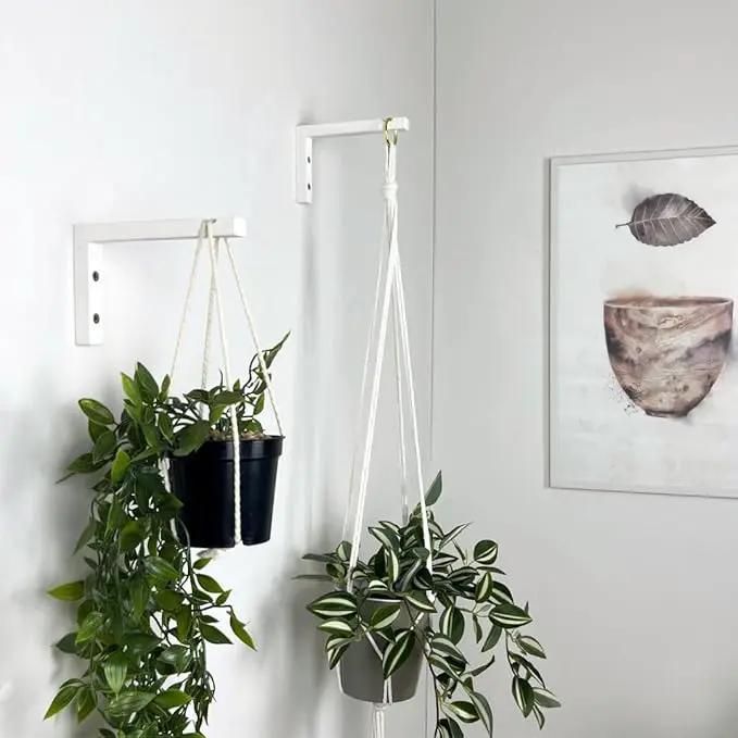 2-Piece Set of Plant Hooks for Wall 6 Inch - L-Shaped Mounted Wooden Plant Hook - Indoor and Outdoor Bracket Plant Hanger for Planters, Lanterns, Bird Feeders and Plant Basket (White) by GreenHaven Gardens
