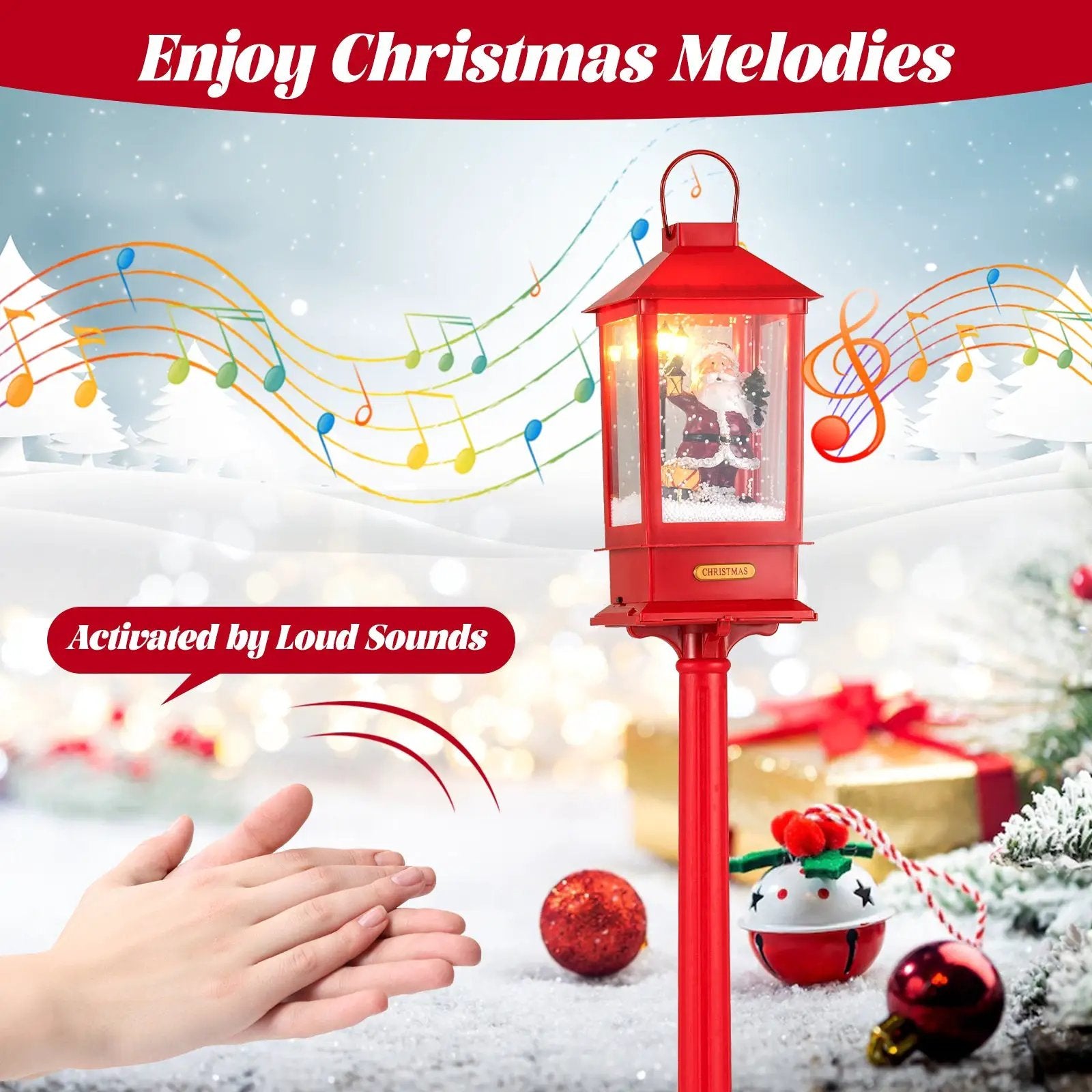 61 Inch Christmas Musical Street Lamp Post with Detachable Snow Globe Lantern-Red by DirectDeals