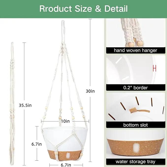 QCQHDU 2 Pack Hanging Planters for Indoor Plants, Outdoor Hanging Baskets, Self Watering Pots with Drainage Holes & Removable Tray (Dark Grey, 10 inch, Macrame Hanger) by GreenHaven Gardens