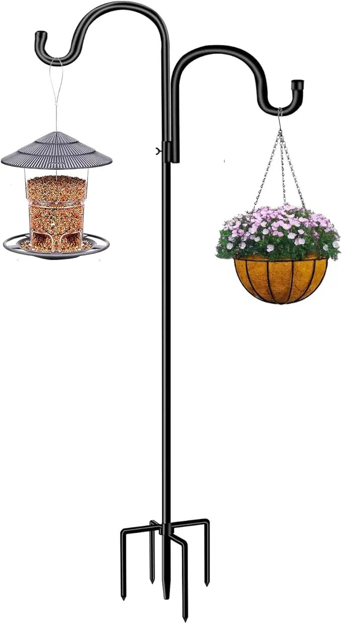 Double Shepherds Hook for Outdoor,94 Inch Bird Feeder Pole with 5 Prongs Base,Adjustable Heavy Duty Garden Hanging Holder for Hanging Plant,Solar Light,Weddings Decor,Hummingbird Feeder（1 Pack） by GreenHaven Gardens