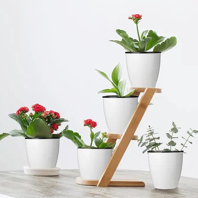 Eccliy 14 Pieces 5 Inch Indoor Plant Pots Self Watering Planters with Drainage Holes Plastic Flower Pots with Water Indicator White Violet Pots for Indoor Outdoor Garden Home Office Decor by GreenHaven Gardens