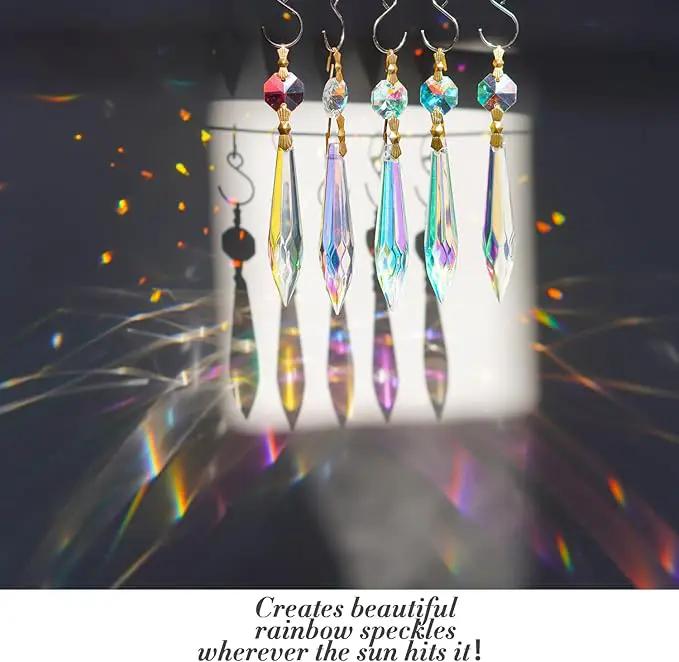 20pcs Large Colorful Crystal Prisms for Chandeliers Suncatchers, 63mm Crystal Icicle U-Drop Prisms Lamp Parts with Metal Bow Clips by GreenHaven Gardens