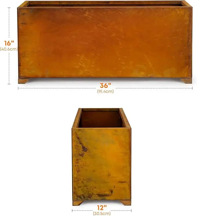 Stanbroil Corten Steel Planter Box for Outdoor Patio - 36 X12 X16 Inch Large Rectangular Metal Planter Box with Natural Rusty and Drainage Holes for Raising Flower, Plants by GreenHaven Gardens