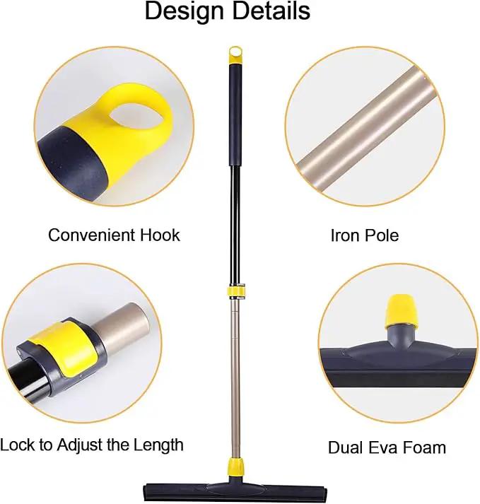 Yocada Floor Squeegee Scrubber Adjustable Telescopic Pole Heavy Duty Household Broom EVA Foam Blade for Garage Courtyard Shower Bathroom Floor Marble Glass Tile Water Foam Cleaning by GreenHaven Gardens