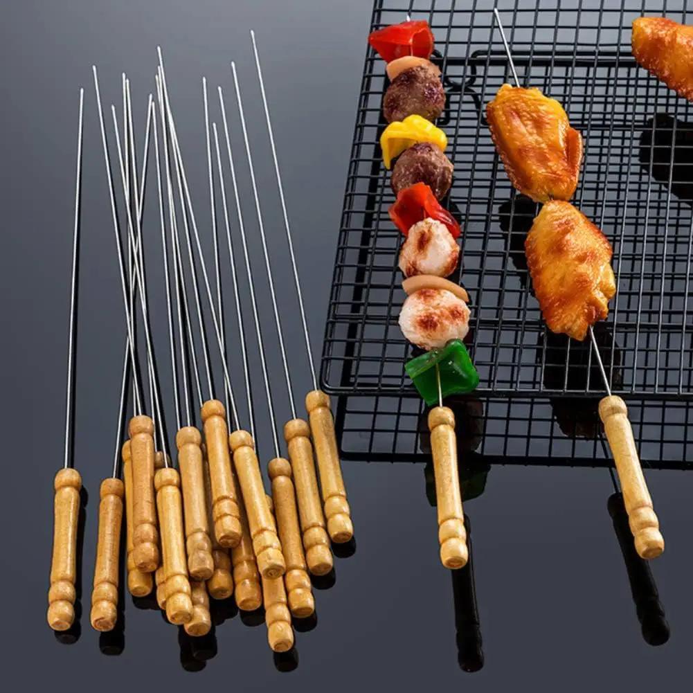 HAKSEN 12 PCS Barbecue Skewers with Wood Handle Marshmallow Roasting Sticks Meat Hot Dog Fork Best for BBQ Camping Cookware Campfire Grill Cooking, Stainless Steel,11.7 Inches(Including Handle) by GreenHaven Gardens