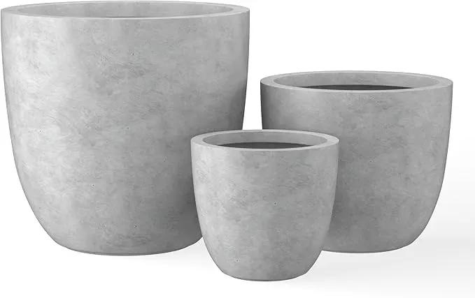 Kante 18",14",10" Dia Concrete Round Planters (Set of 3), Outdoor Indoor Large Planter Pots with Drainage Hole and Rubber Plug for Home Patio Garden, Natural Concrete by GreenHaven Gardens