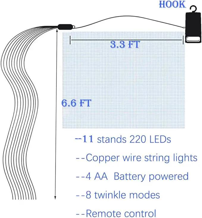 220 LED Firefly Bunch Lights Battery Operated, 8 Flashing Modes Waterproof Copper Wire Waterfall Lights, Remote Controlled Timer and Hooks, Fairy Lights for Indoor Outdoor Decor (Warm White) by GreenHaven Gardens