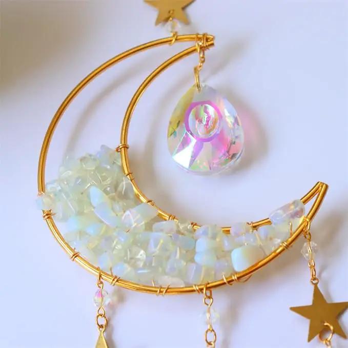 Crystal Suncatcher Hanging Moon Sun Light Catcher with Glass Prisms for Window Natural White Spar Crystal Decor Home Indoor Making Rainbows by GreenHaven Gardens