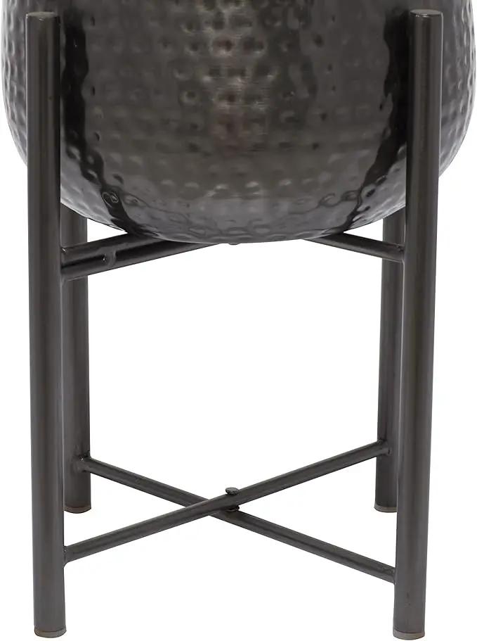 CosmoLiving by Cosmopolitan Metal Indoor Outdoor Planter Large Planter Pot with Removable Stand, Set of 2 Planters 19", 17"H, Black by GreenHaven Gardens