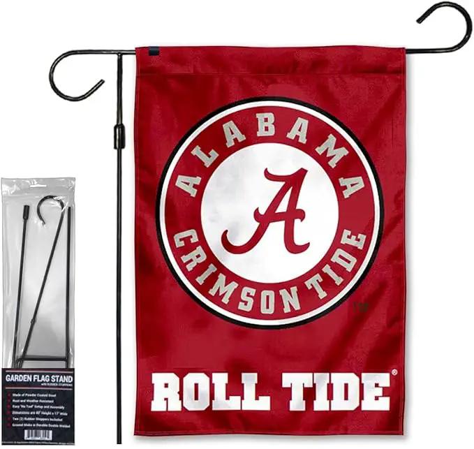 College Flags & Banners Co. Alabama Crimson Tide Circle Logo Garden Banner Flag with Stand Pole Holder by GreenHaven Gardens