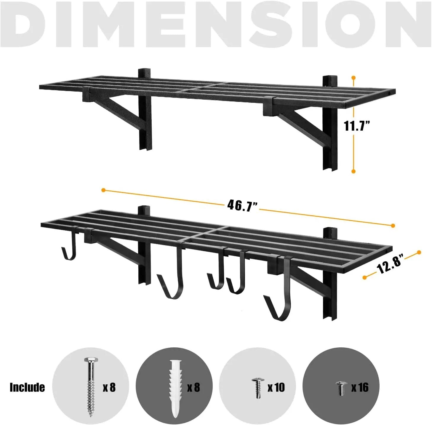 2 Pack Heavy Duty Garage Wall Shelving, 1' x 4' Wall Mount Storage, Holds 200 lbs Each, Garage Shelving Wall Mounted, Storage Rack with Hooks (Black) by GreenHaven Gardens