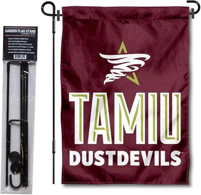College Flags & Banners Co. Texas A&M International Dustdevils Garden Flag with Pole Stand Holder by GreenHaven Gardens