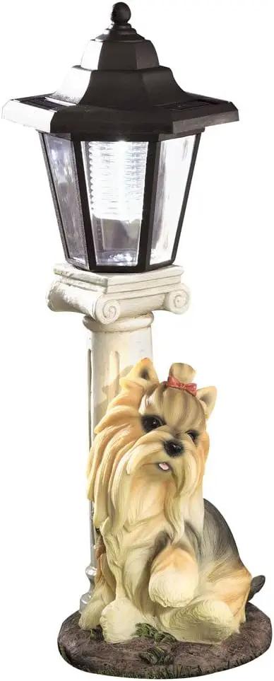 Bits and Pieces - Solar Yorkie Lantern-Solar Powered Garden Lantern - Resin Dog Sculpture with LED Light by GreenHaven Gardens