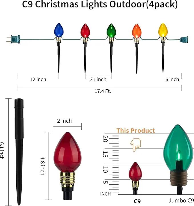 Brightown 4 Pack C9 Christmas Pathway Lights Outdoor Total 69.6 Ft 40 Lights Waterproof Connectable Walkway Lights for Yard Ground Sidewalk Driveway Christmas Decorations by GreenHaven Gardens