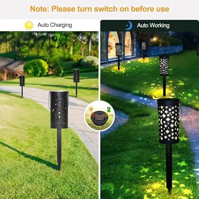 Solar Garden Lights - 6 Pack Black Star Moon, Waterproof Outdoor Path Lights by GreenHaven Gardens