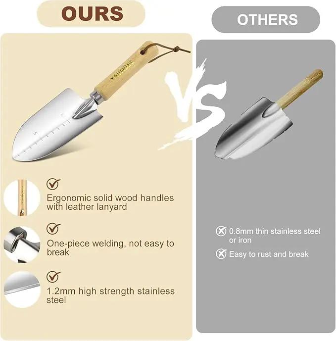YAUNGEL Gardening Tools - 10 Pcs Garden Tool Set Heavy Duty Stainless Steel Garden Supplies Hand Tools with Wooden Handle, Storage Tote Bag, Gardening Gifts for Women and Men by GreenHaven Gardens