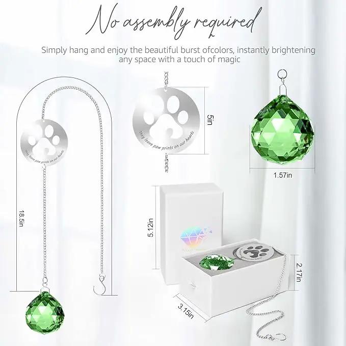 Dog Memorial Gifts, Unique Loss of Pet Sympathy Idea, Green Crystal Ball Rainbow Suncatcher with Paw Print for Cat or Dog Remembrance and Bereavement by GreenHaven Gardens