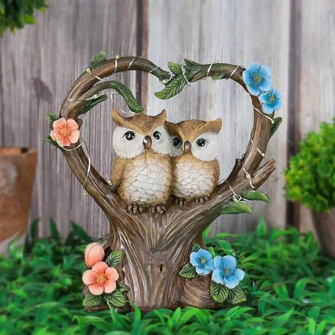 Solar Garden Owl Statue, Owl Figurines with Solar LED Lights for Garden Patio Lawn Ornaments, Indoor Outdoor Decor Waterproof Garden Gift for Owl Lovers 7'' by GreenHaven Gardens