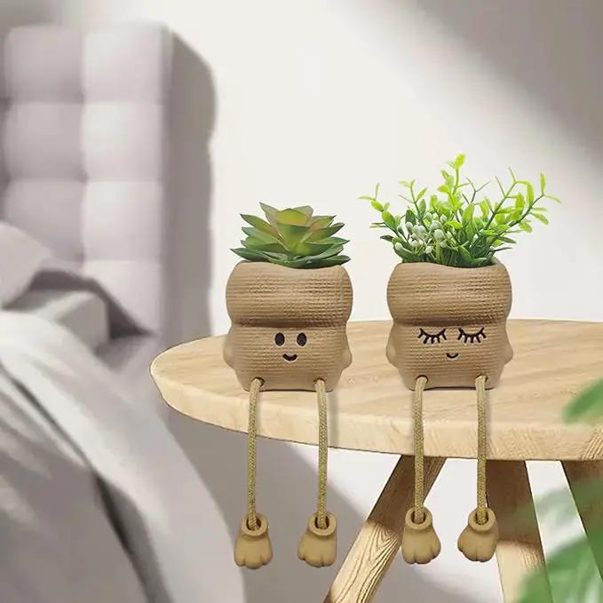 2Pcs Smiley Face Succulent Artificial Plants Planters - Cute Plant Pot Home Decor, Small Faux Plants Planter Indoor for Bathroom/Office/Kitchen Window Sill Decor, Fake Plant Ideas Gifts for Women by GreenHaven Gardens