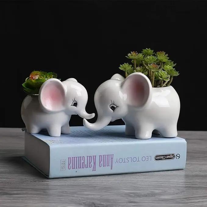 Ogrmar 2PCS Elephant Plant Window Boxes Cute Elephant Flower Pot/Modern White Ceramic Succulent Planter Pots/Tiny Flower Plant Containers Animal Decor by GreenHaven Gardens
