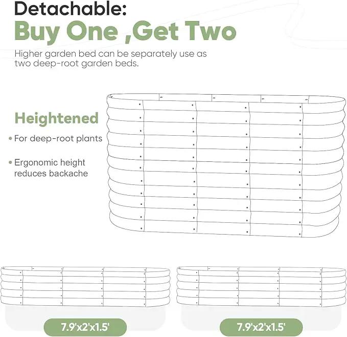 KING BIRD Raised Garden Bed 2.85 ft Tall 9 in 1 Galvanized Planter Garden Box Outdoor for Gardening, Deep Root Vegetables, Flowers 94.5X23.6X34.2 in, Dark Grey by GreenHaven Gardens