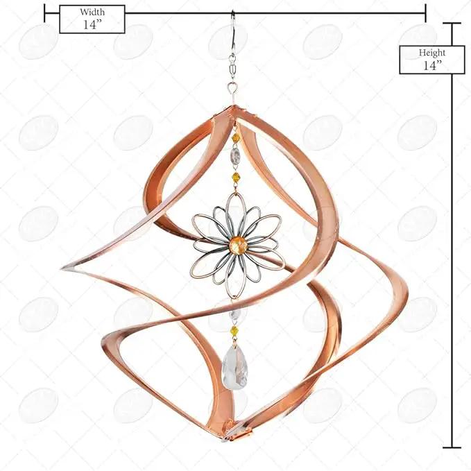 Red Carpet Studios 31041 Cosmix Wind Spinner Double Helix, 14-inch Long, Copper W/Flower & Crystal by GreenHaven Gardens